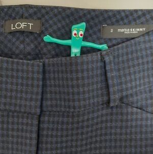 LOFT Marisa Blue & Black Checkered Pants, Size 2